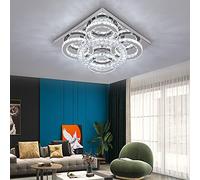 GreeLustr Modern Crystal Chandelier, 3-Colors Dimmable Led Ceiling Light, Square K9 Crystal Flush Mount Stainless Steel Lighting Fixture for Bedroom, Living Room, Dining Room (5-Rings)