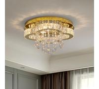 GreeLustr Modern Crystal Chandeliers, Luxury Crystal Ceiling Light for Living/Dressing Room, Semi-Flush Mount Gold Chandelier for Bedroom, Changeable LED Raindrop Ceiling Lighting Fixture 40cm