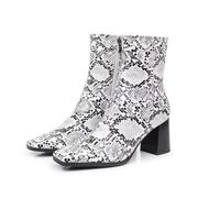 Greemarliy Elegant Women's Block Heel Ankle Boots Classic Pointed Toe Design, Snake Pattern, 4.5 UK