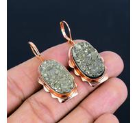 (green, 1.69 inches) Pyrite Druzy Gemstone Handmade Copper Jewelry Amazing Earring For Her
