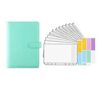 (green) 1 Set Budgets Planner Handbook Transparent Pockets Waterproof Faux Leather Receipt Coupon Cash Envelope Binder Office Supplies