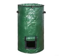 Green 10 Gallon Compost Bag with Side Opening and Zipper, Reusable PE Woven Garden Waste Bin for Leaves Weeds Kitchen Scraps, Foldable Design