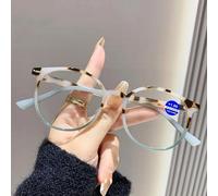 (green, +100) 2025 Unisex Fashion Round Frame Reading Glasses Anti-blue Light Presbyopia Vintage Ultralight Far Sight Eyeglasses For Men Women