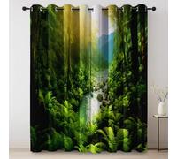 Green 100% Blackout Curtains, Nature Rainforest Plants Print Summer Thermal Insulated Curtain, W 46" x L 72" (2 Panels) Eyelet Noise Reducing Curtains for Bedroom Living Room Office Drapes Window