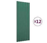 vidaXL Roof Panels 12 pcs Powder-coated Steel Green 100x36 cm, Green