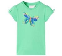 vidaXL Kids' Short-Sleeved Cotton T-Shirt with Sequined Butterfly and Bows in Light Green, Comfort Wear for Ages 7-8