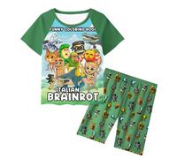 (Green, 130cm) Al Brainrot Italian Tung Tungtung Sahur Pattern Children Home Gift Wear Pajamas