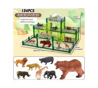 (Green, [134 PCS] Square building with 7 animals (1 large, 6 medium)) A Realistic Animal Figure Toy Set Designed for Boys, Featuring Wild Animal Models Like Pandas, Lions, Tigers, And Elephants for Bu