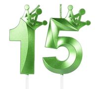 Green 15th Birthday Candles,Crown Number 15 Candle,51st Birthday Candle for Cake Decorations,Happy Birthday Candle Cake Topper Decor for Girls Boy Men Women Anniversary Birthday Party Supply