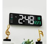 (Green, 16 Inches) Wall-mounted Digital Wall Clock Remote Control Temp Date Week Display Clock For Living Room Bedroom Study Room