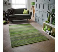 (GREEN, 160 x 230 cm) Modern Multi Coloured 100% Wool Rugs Stripe Line Design Small Extra Large Hall Runner Rug Eco Friendly Handmade Mat