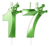 Green 17th Birthday Candles,Crown Number 17 Candle,71st Birthday Candle for Cake Decorations,Happy Birthday Candle Cake Topper Decor for Girls Boy Men Women Anniversary Birthday Party Supply