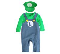 (Green, 18-24M) Baby Cosplay Anime Crawling Suit Super Mario Bros Romper Jumpsuit Cosplay Costumes Hat Gifts
