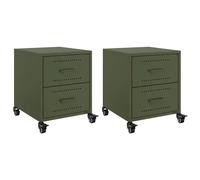 (green, 2 pcs) vidaXL Bedside Cabinet Nightstand Bed Table Bed Cabinet Olive Green Steel