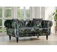 Green 2 Seater Chesterfield Sofa In Nature Pattern Patchwork
