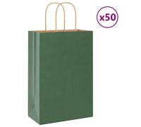vidaxl kraft paper bags with handles - green 50 pcs 22x11x31 cm - versatile sustainable paper gift/shopping/takeaway bags