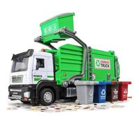 (green, 25*8*6cm) Garbage Truck Toys,Metal Diecast Cab,Pull Back with Lights and Sounds,Recycling Truck Toy with Trash Cans and Bins,Garbage Trucks for Boys Age 4-7
