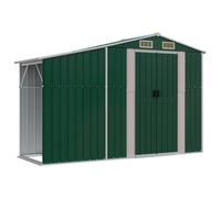 vidaXL 9 x 3ft Green Galvanised Steel Apex Garden Shed with Firewood Stand - Size: 3 x 9ft - Wilko