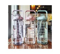 (Green) 2l Portable Large Capacity Water Bottles Fitness Water Jug With Time Marker