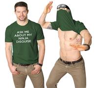 (Green, 2XL) Mens Ask Me About My Ninja Disguise Flip T Shirt Funny Costume Graphic Humor Tee ,100% New