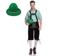 (Green, 2XL) Mens Lederhosen Oktoberfest Costume Bavarian Beer Man Cosplay