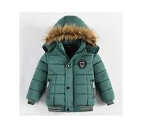 (green, 3-4Years/Suitable for height 110cm) Boys coat 2023 new cotton jacket, hooded thickened winter jacket