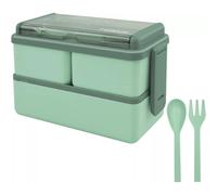 (Green) 3 Compartments Lunch Box Food Container Set Bento Storage Box for Adults Kids L