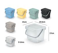 (Green, 3 Litres) Sorting Box Bin Recycling Segregation Lidded Handle Wall mount 5 sizes 6 Colour