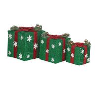 URBNLIVING 3 Piece Light Up LED Gift Box Christmas Decorations Fireplace Display Xmas Decor (Green)