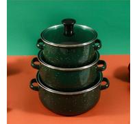 (green) 3 Pieces Enamel Stockpot with Lid Cooking Pot Creative Heat Resistant Double Handles Slow