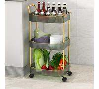 Green 3-Tier Acrylic Storage Trolley with Lockable Wheels - Mobile Utility Shelves for Kitchen, Bathroom, Study & nization - Versatile Rolling Rack for Easy Storage Solutions