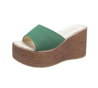 (green, 35) Wedge heel platform slippers women's 2024 summer new muffin fish mouth wear one word women's slippers beach shoes