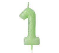 Green 3D Glitter Birthday Candle,Macaron Flash Number 1 Candle Topper,Suitable for Girls and Boys' Birthdays Party Cake Decorations,Weddings,Anniversaries