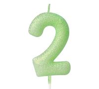 Green 3D Glitter Birthday Candle,Macaron Flash Number 2 Candle Topper,Suitable for Girls and Boys' Birthdays Party Cake Decorations,Weddings,Anniversaries