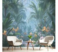 Green 3D Wall Mural Tropical Palm Leaves Print Photo Wallpaper, Bird Of Paradise Flowers Non-Woven Wall Mural Decoration Poster Picture Design 150×105cm Wallpaper for Living Room Kids Bedroom