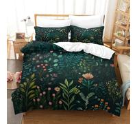 Green 3Pcs Bedding Set Printed Quilt Cover,3D Tree Branch Flower Dark Green Plant Duvet Cover for Boys Adult, Microfibre, with Pillowcases Easy Care Microfiber Comforter Cover Hidden Zipper Super King
