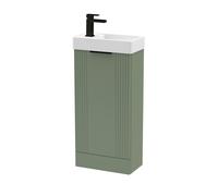 Green 400mm Floor Standing Cloakroom Vanity Basin Unit with Black Handle Compact Bathroom Storage