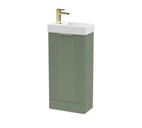 Green 400mm Floor Standing Cloakroom Vanity Basin Unit with Brushed Brass Handle Compact Bathroom Storage