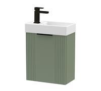 Green 400mm Wall Hung Cloakroom Vanity Basin Unit with Black Handle Compact Bathroom Storage