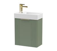 Balterley Green 400mm Wall Hung Cloakroom Vanity Basin Unit With Brushed Brass Handle Compact Bathroom Storage