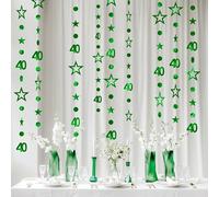 Green 40th Birthday Garland Green 40 Circle Dot Twinkle Star Streamer Fabulous 40 Birthday Party Hanging Ornament for Women & Men 40 Years Old Over The Hill Party Decorations 30 Feet