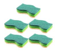 Green 5pcs Wood Pulp Nylon Polyurethane Cleaning Sponges