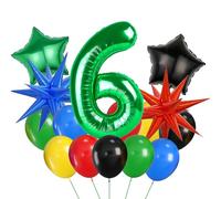 Green 6 Balloon Number 32 Inch, Green Red Blue Black Balloons With Star Balloon For 6th Birthday Decorations Boy
