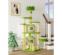 (Green) 7-Layer Indoor Castle Cat Tree 162cm Velvet Fabric Equipped with Cat Scratching Posts