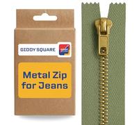 Green 8" / 20cm Jeans Zip - Metal Tooth Replacement for Denim | Brass teeth, polyester tape, ideal for trousers, purses, bags, pouches & jackets, easy to sew, smooth slider