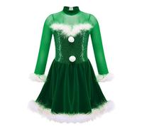 (green, 9-10 Years) Girls Christmas Elf Costumes Shiny Sequins Figure Ice Skating Dress Christmas Dance Outfits