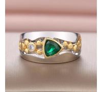 (green, 9) Vintage Hollow-out Band Ring Evening Dance Party Accessories Green Stone Graceful Two Tone Rings Jewelry For Mother Gift