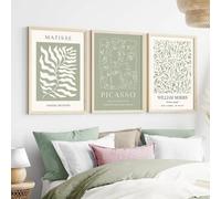 Green Abstract Geometric Plant Line Portrait Wall Art Canvas Set Prints Matisse Wall Art Picasso Art Prints Home Decor(30x40cm-3Pcs)