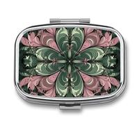 Green Abstract Pattern Pill Organizer Metal Pill Box - 2 Compartments, Sleek & Portable Medicine Case for Travel, Daily Use