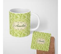 Green Abstract Spiral Ceramic Mug Large Handle Personalised Custom Name | 11oz Printed Design, Multiple Options, Everyday Drinkware, Vibrant Colour Print, Gift